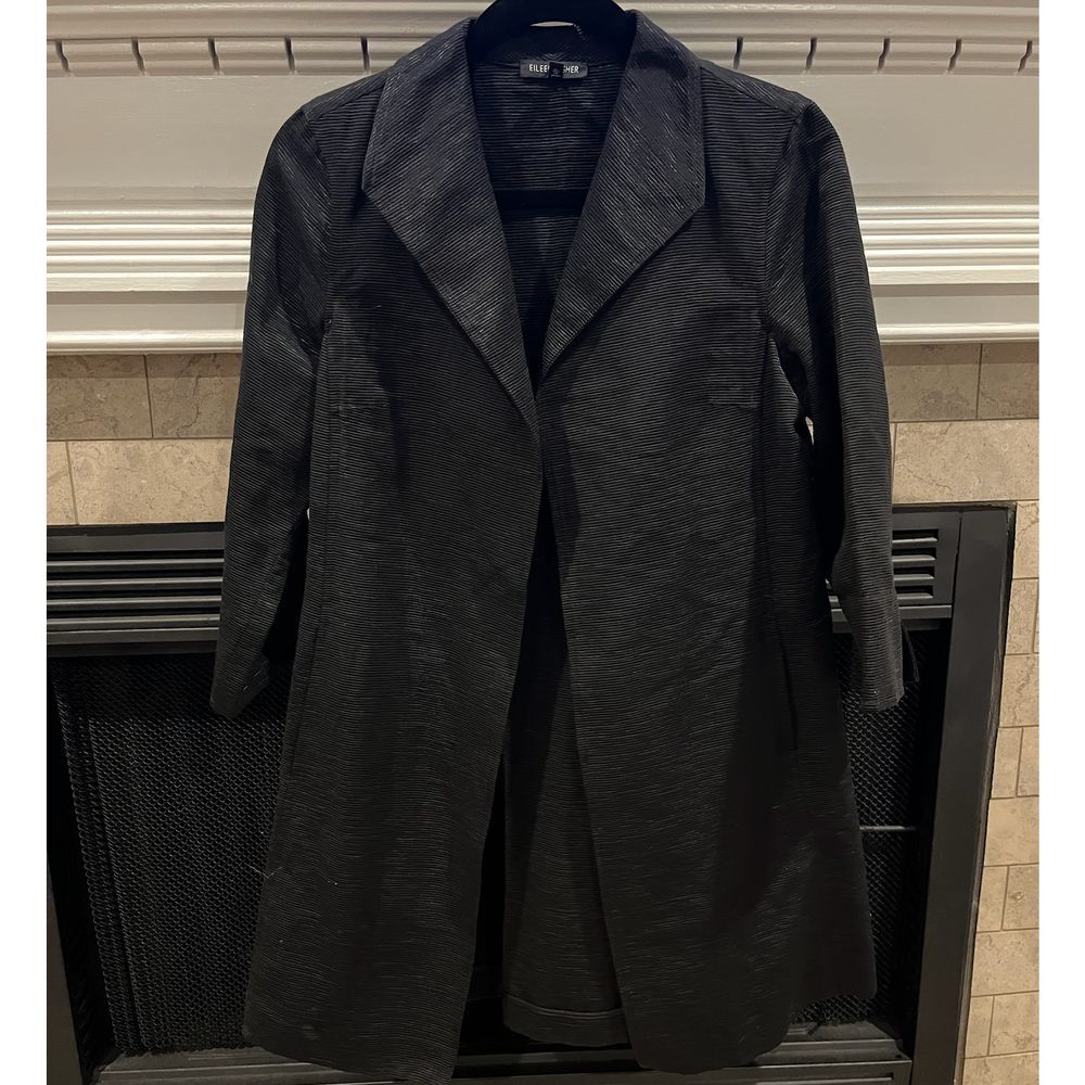 Eileen Fisher Black Textured Long Blazer Jacket Professional‎ Wear XS